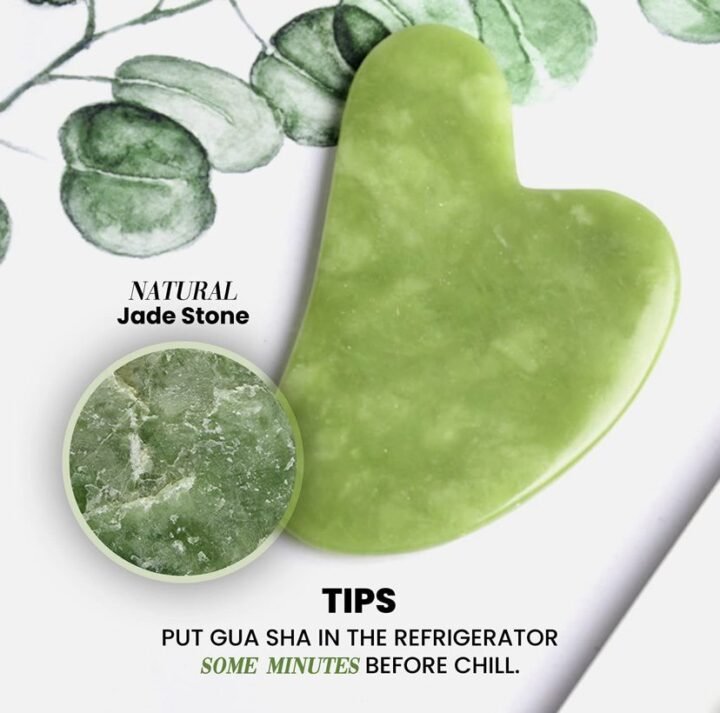 Gua Sha Massage Tool - Natural Skin Massager for Face Body Relieve Muscle Tensions Reduce Puffiness - Jade Stone Board (Green) - Image 5