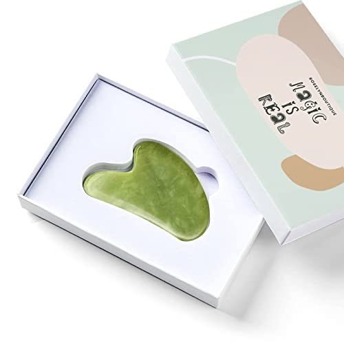 Gua Sha Massage Tool - Natural Skin Massager for Face Body Relieve Muscle Tensions Reduce Puffiness - Jade Stone Board (Green)