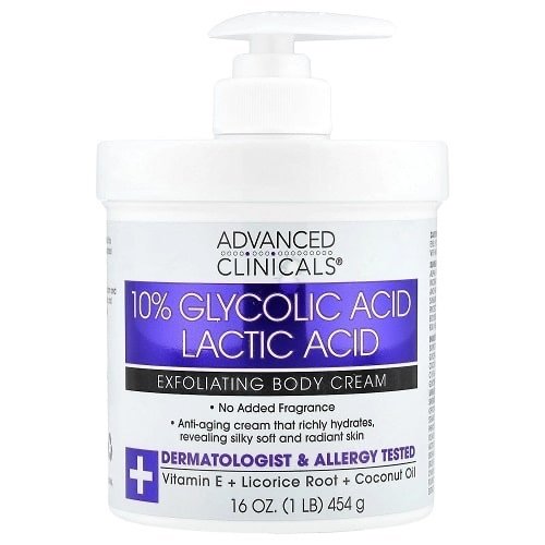 Advanced Clinicals 10% Glycolic + Lactic Acid Exfoliating Body Cream